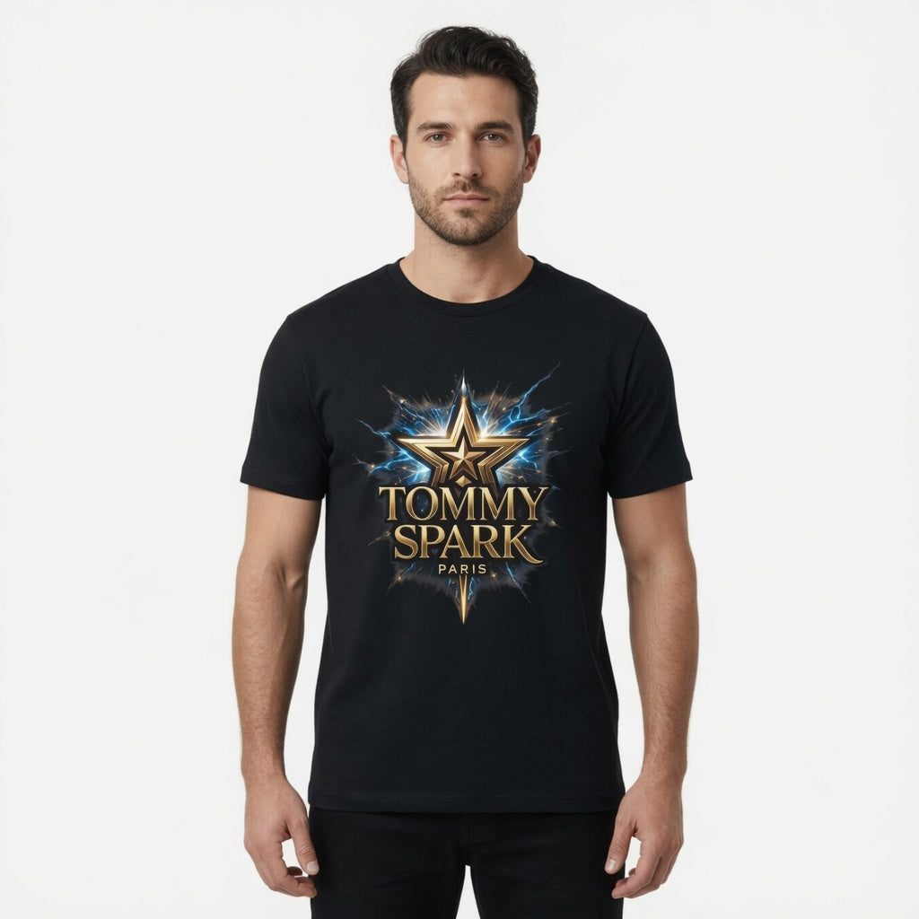 Tommy Spark Paris Luxury Star T-Shirt - Black Heavy Cotton Gildan 5000