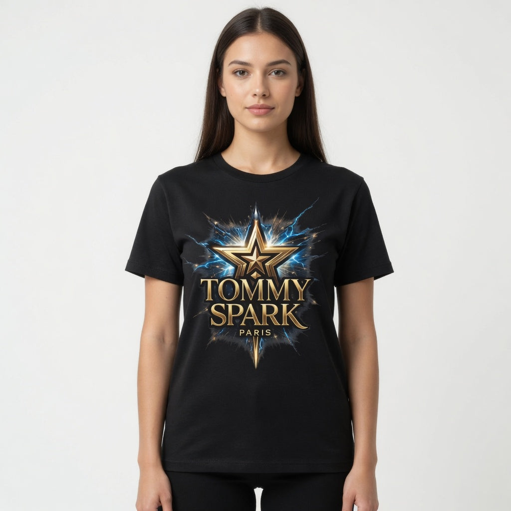 Tommy Spark Paris Luxury Star T-Shirt - Black Heavy Cotton Gildan 5000