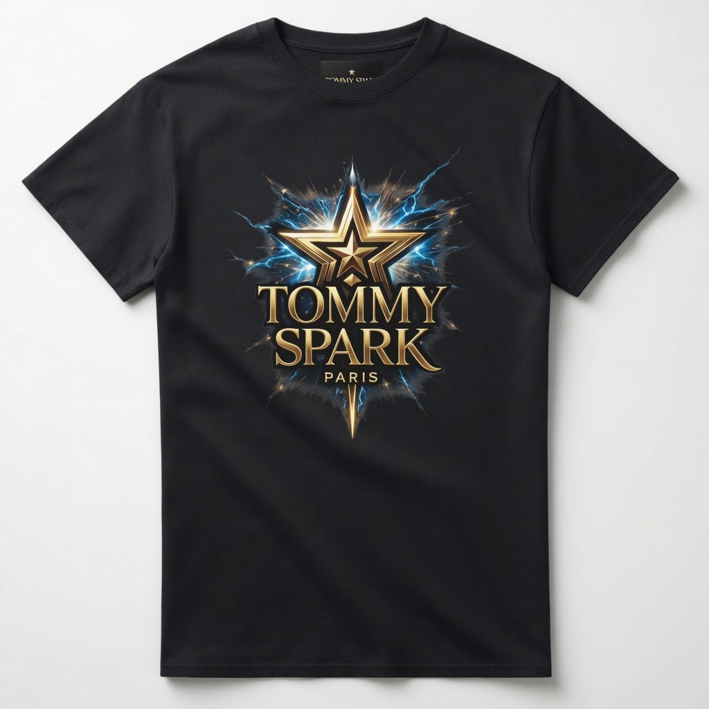 Tommy Spark Paris Luxury Star T-Shirt - Black Heavy Cotton Gildan 5000