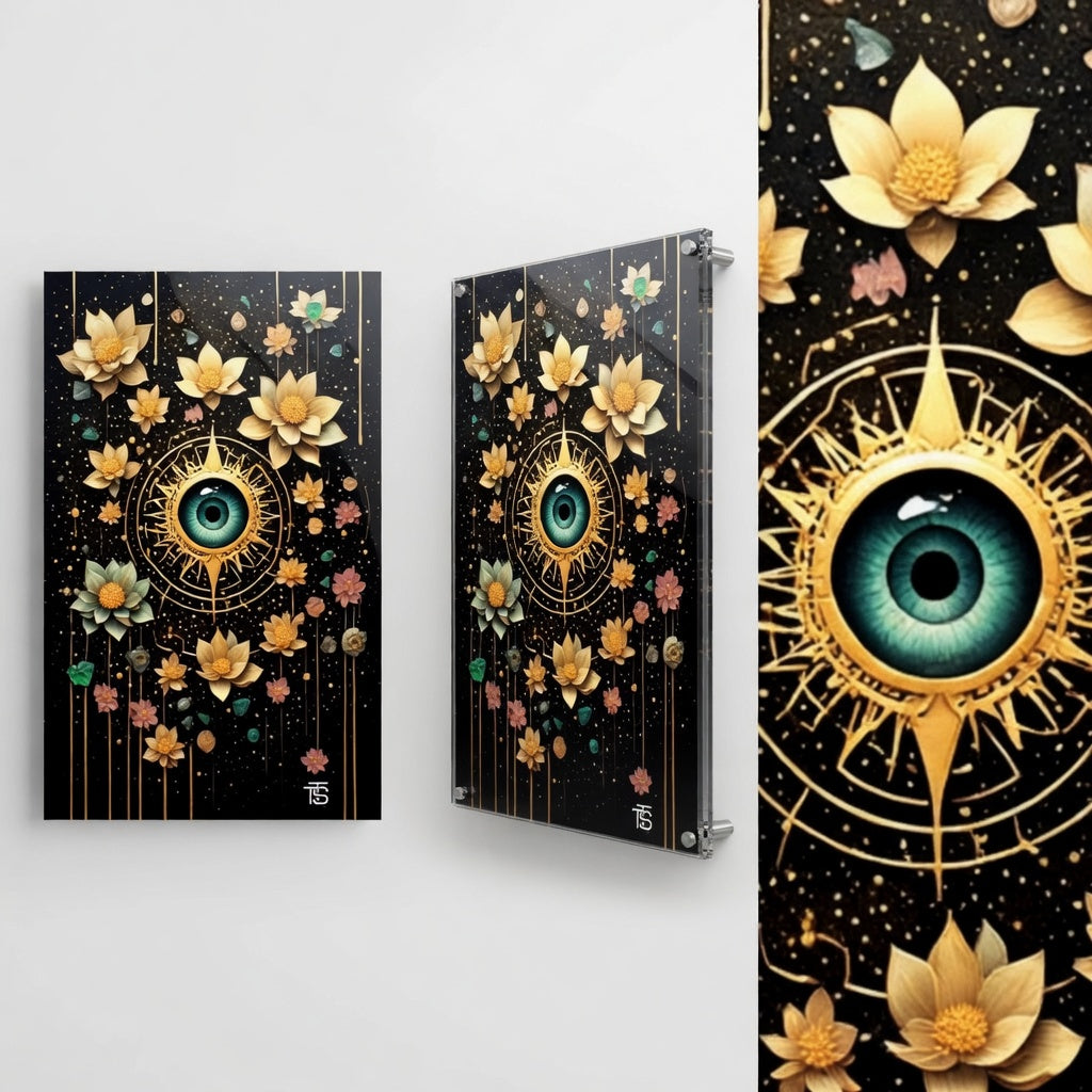 Acrylic Print "Golden Ascension" - Troisième Œil Cosmique Luxe Doré - Art Abstrait Tommy Spark