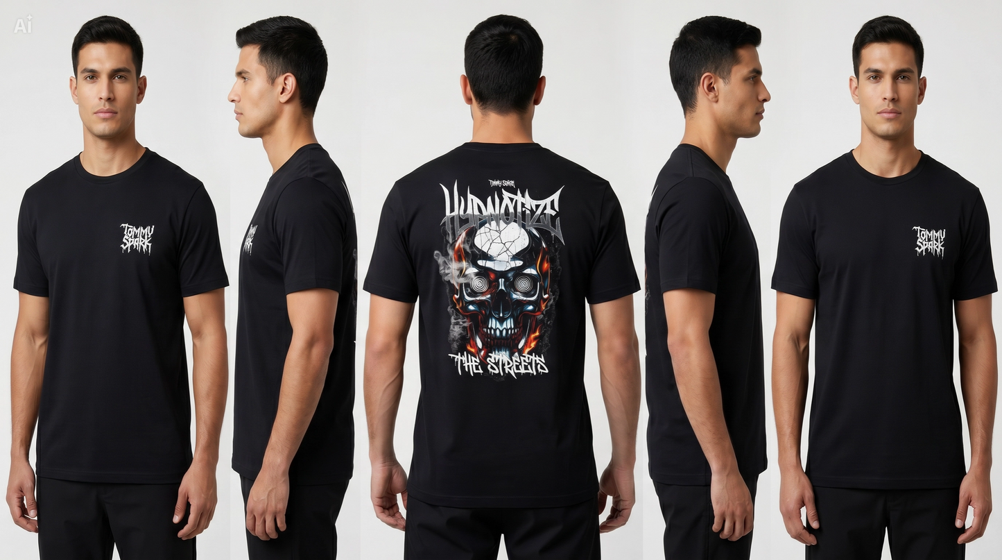 T-Shirt Skull Ultramat The Streets Bella Canvas 3010 | Tommy Spark Streetwear | Poids Lourd Crâne Gothique Dos Large
