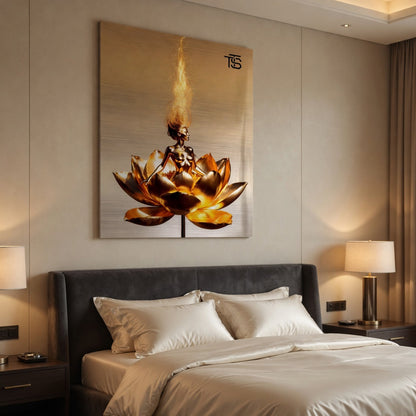 Golden Lotus Dream – Gebürstetes Aluminium | Luxus-Kunst von Tommy Spark
