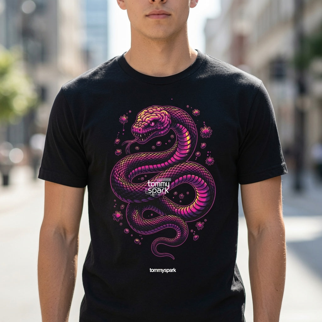 T-Shirt Serpent Cerveau Psychédélique Neon Unisexe - Tommy Spark Bella + Canvas - Design Trippy Streetwear Festival