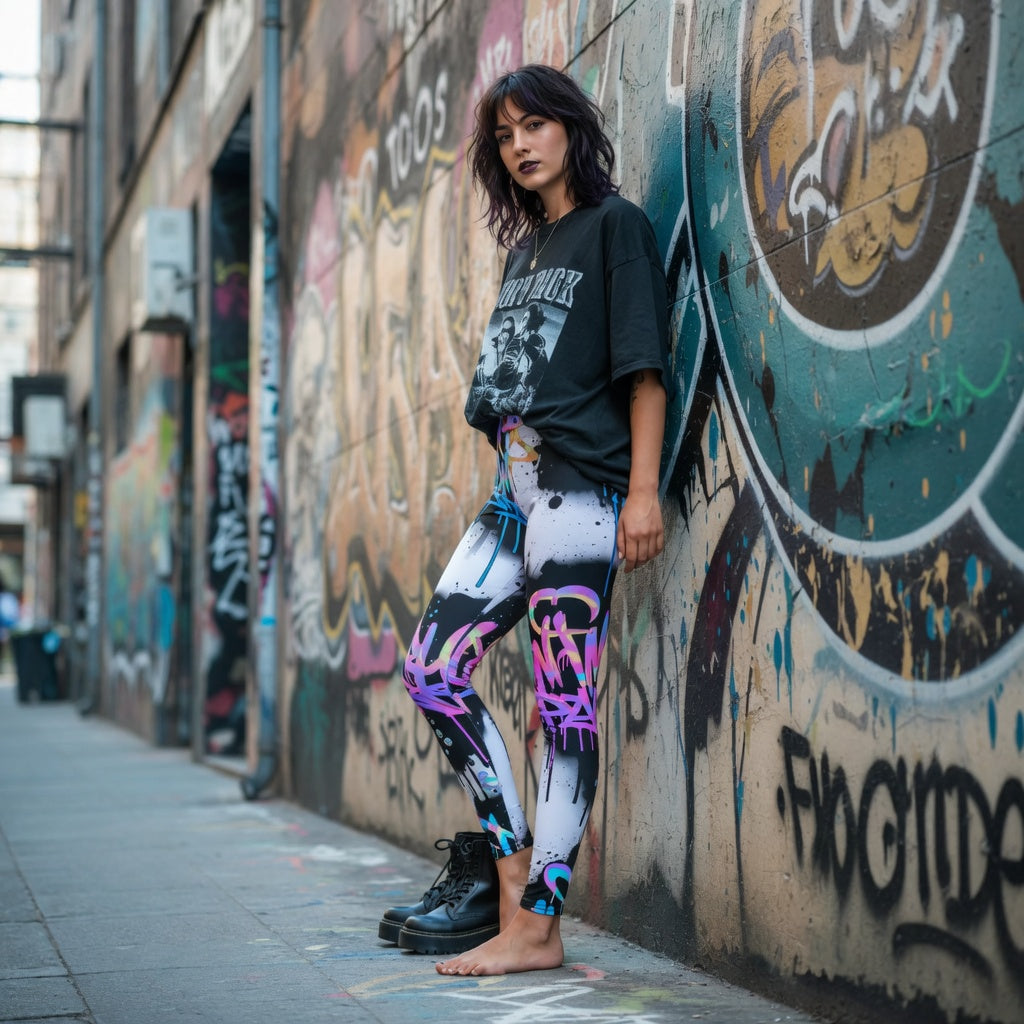Damen-Graffiti-Yoga-Leggings mit hoher Taille