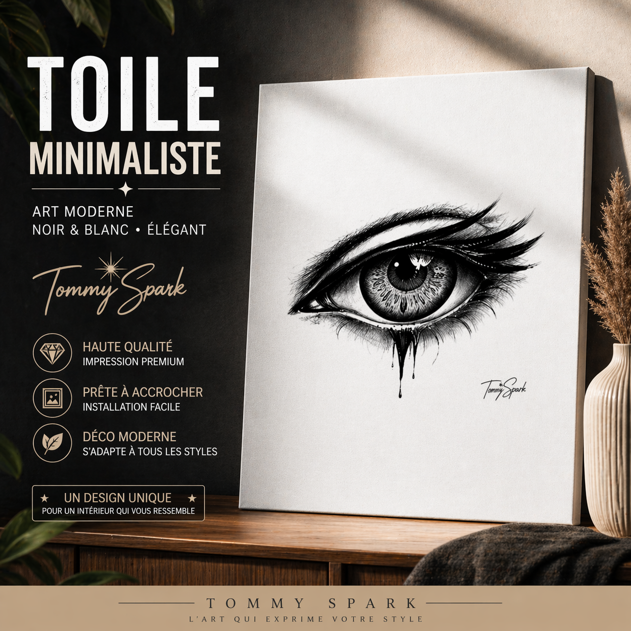 Tableau Œil Noir & Blanc | Art Minimaliste Moderne