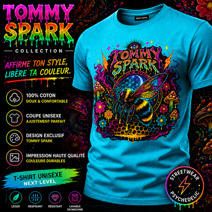 T-shirt Tommy Spark Bee Psychedelic - Turquoise | Graphic Tee Unisexe Next Level